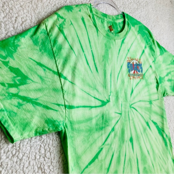 Hanes Sharky's Panama City green tie dye graphic short sleeve tee, Sz L - Picture 6 of 15